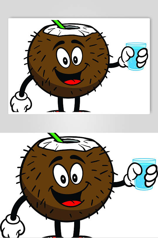 高端可爱卡通椰汁椰子水果矢量素材