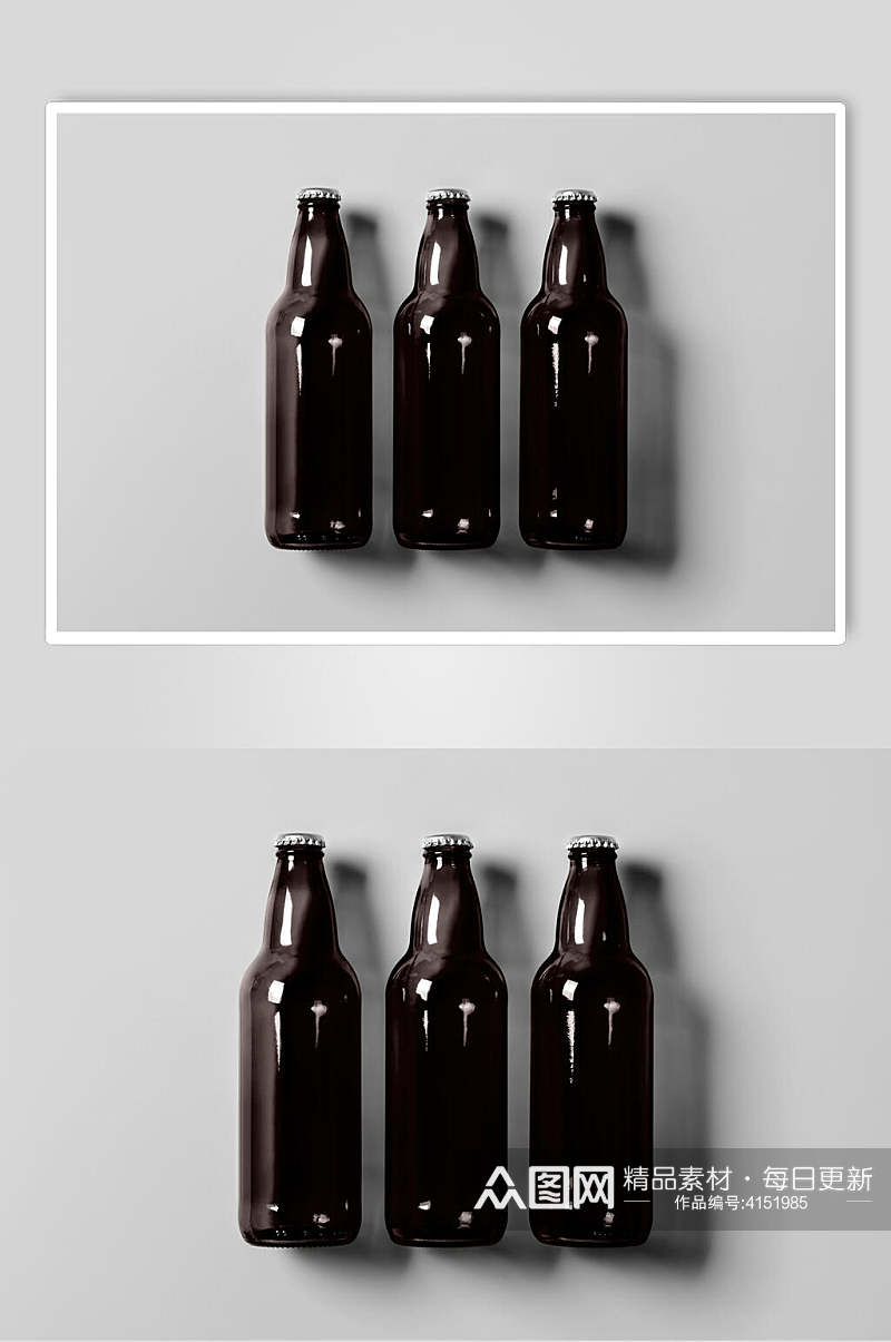瓶子悬空大气创意黑灰色啤酒瓶样机素材