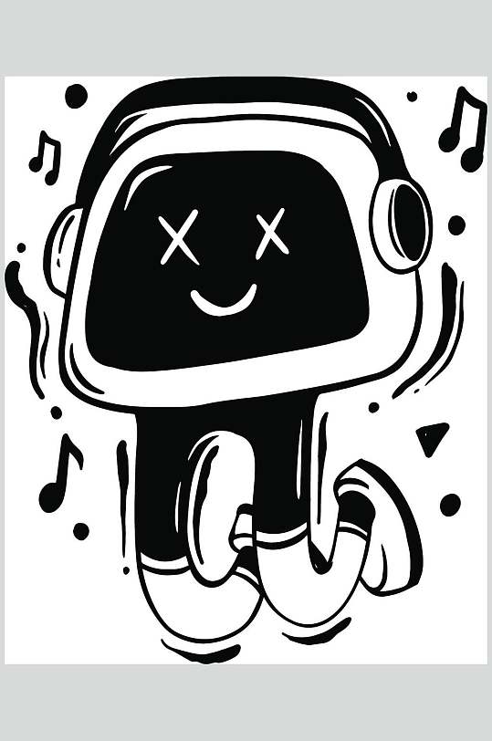 可爱黑白简约卡通创意插画矢量素材