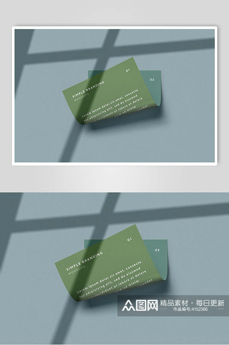 阳光英文绿色卡片名片阴影展示样机素材