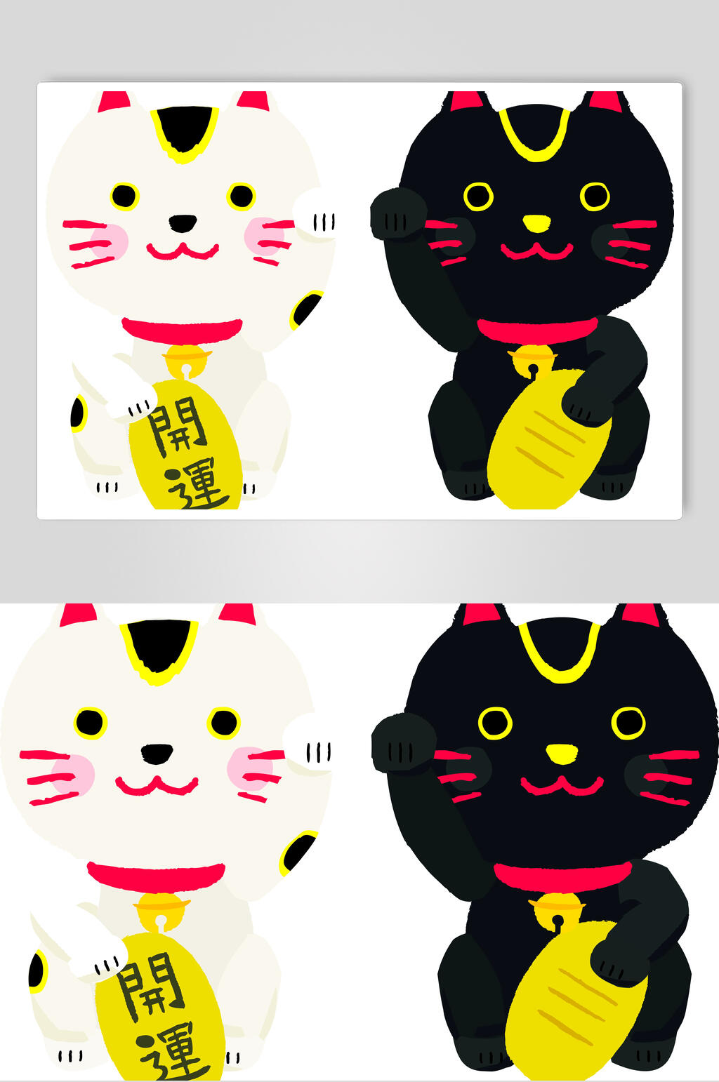 黑白卡通招财猫猫咪矢量素材素材