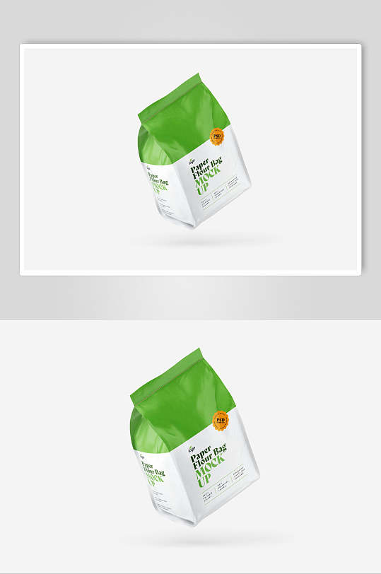 悬空简约绿白大食品包装袋样机