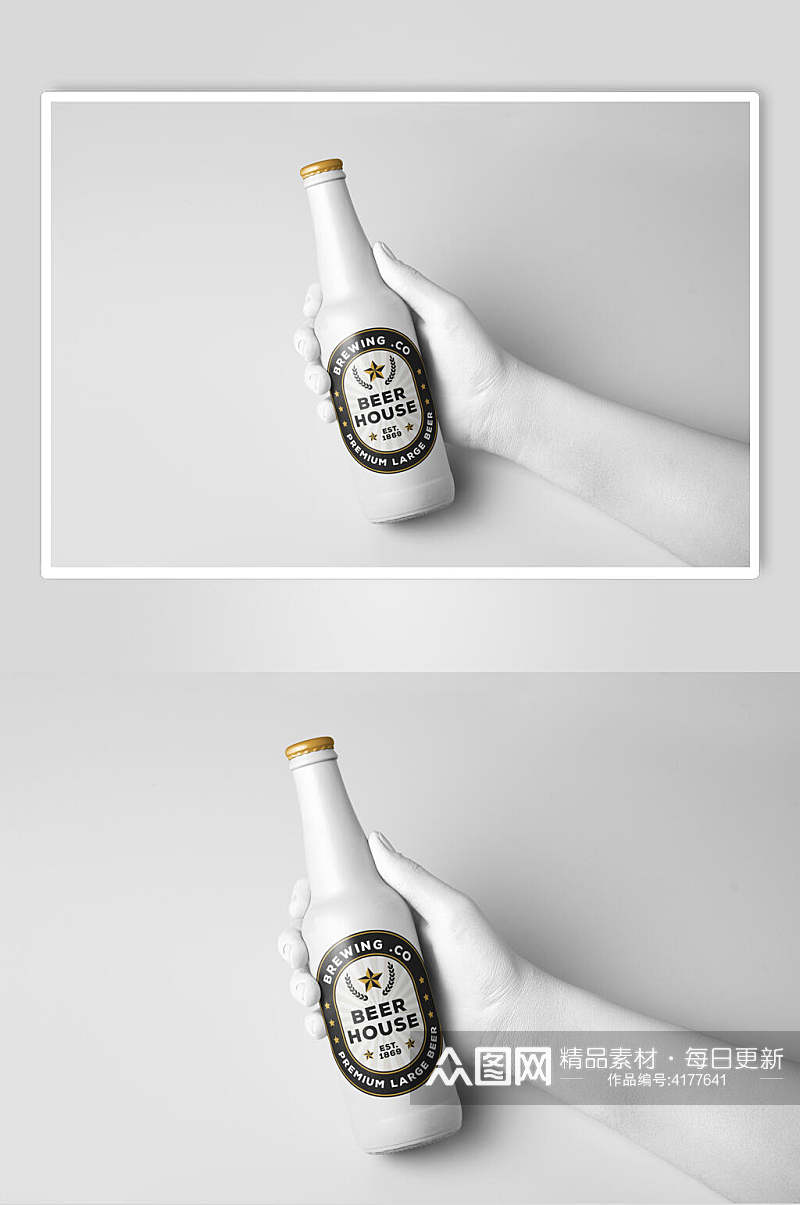 手掌灰色瓶子创意大气酒类包装样机素材