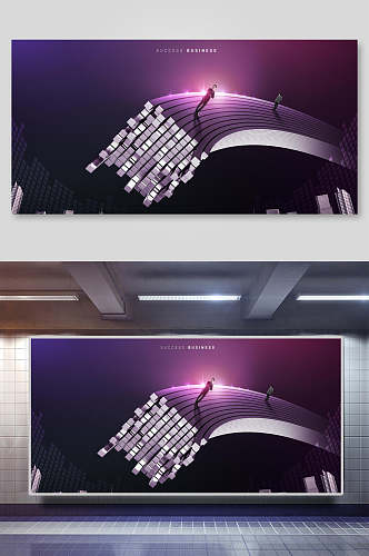 紫色创意商务背景海报展板