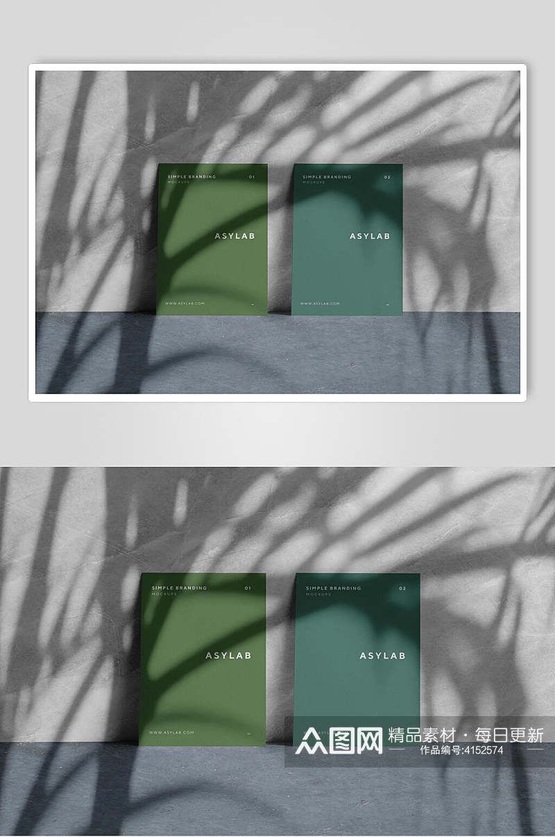 阳光绿色清新卡片名片阴影展示样机素材