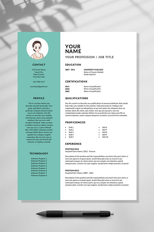 清新英文简历WORD-众图网