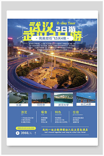 蓝色城市武汉二日游旅游海报