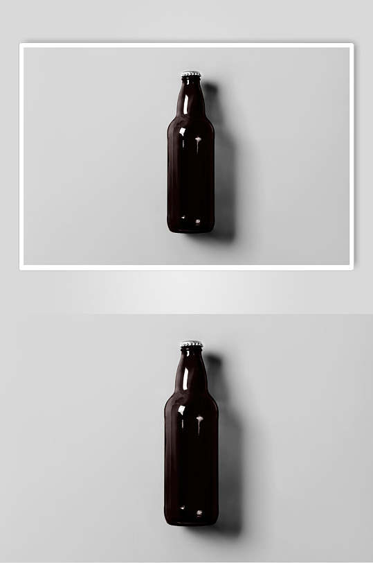 阴影极简瓶子黑灰时尚啤酒瓶样机