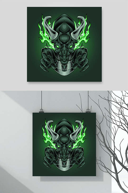 悬挂式科技动漫怪兽机器人头矢量素材