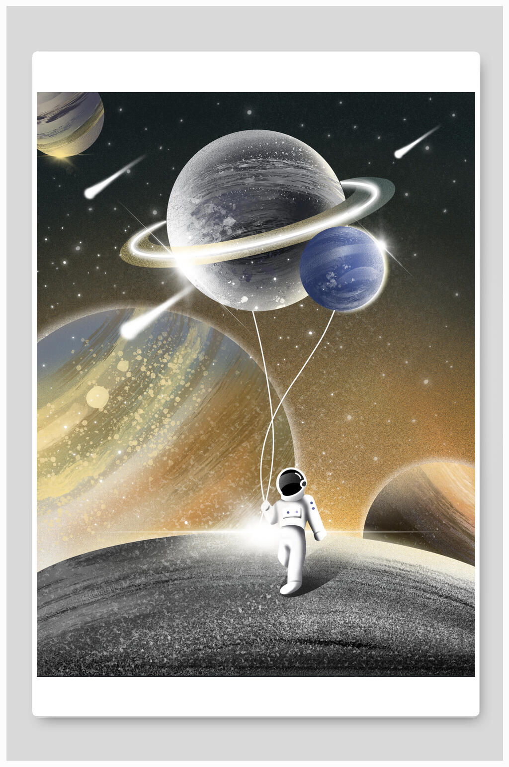 黑金科技星际太空宇航员插画素材