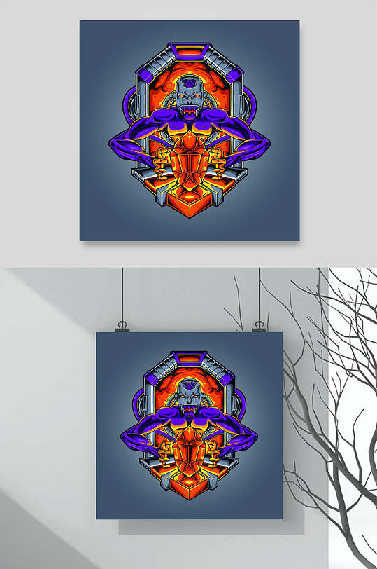 紫光科技动漫怪兽机器人头矢量素材