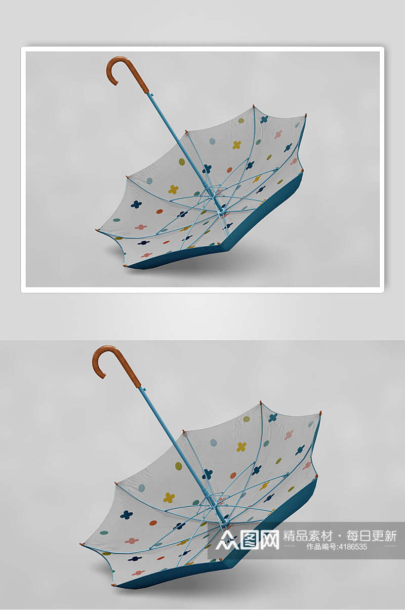 蓝灰简约创意大气时尚雨伞设计样机素材
