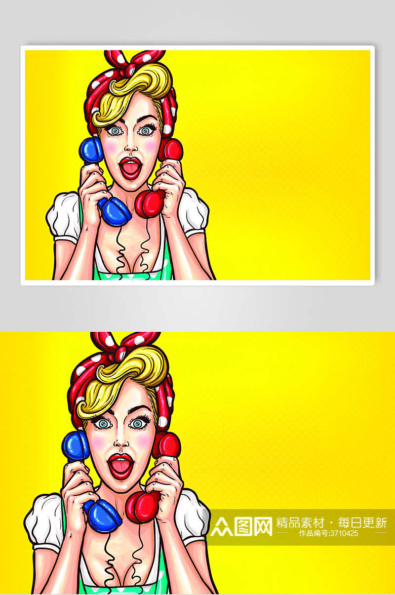 红蓝电话波普风格人物插画矢量素材素材