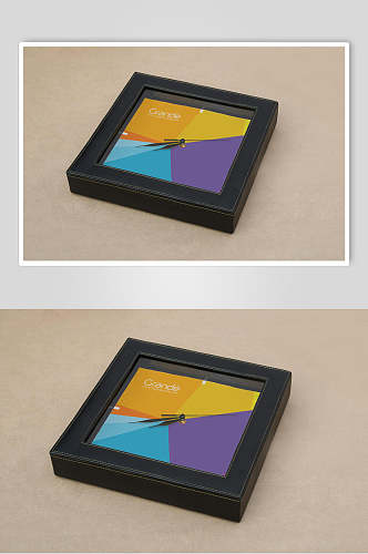 莫兰迪黑框彩色时钟品牌标志LOGO设计展示场景样机