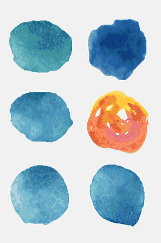 水墨蓝色圆形抽象水彩背景元素