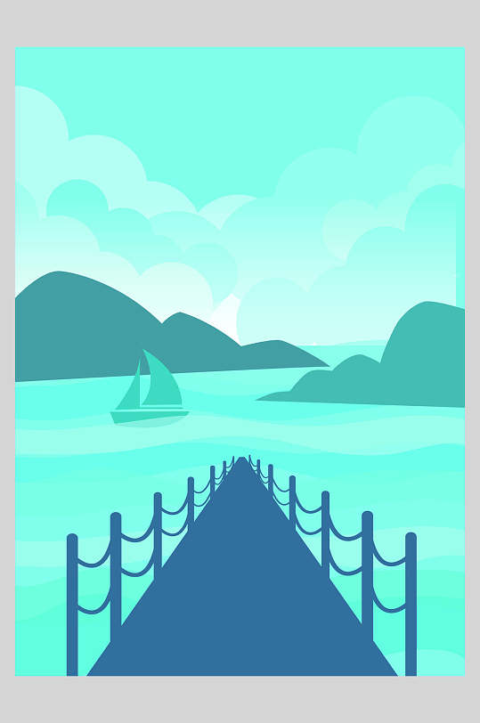 素雅绿清新扁平化户外旅游风景插画