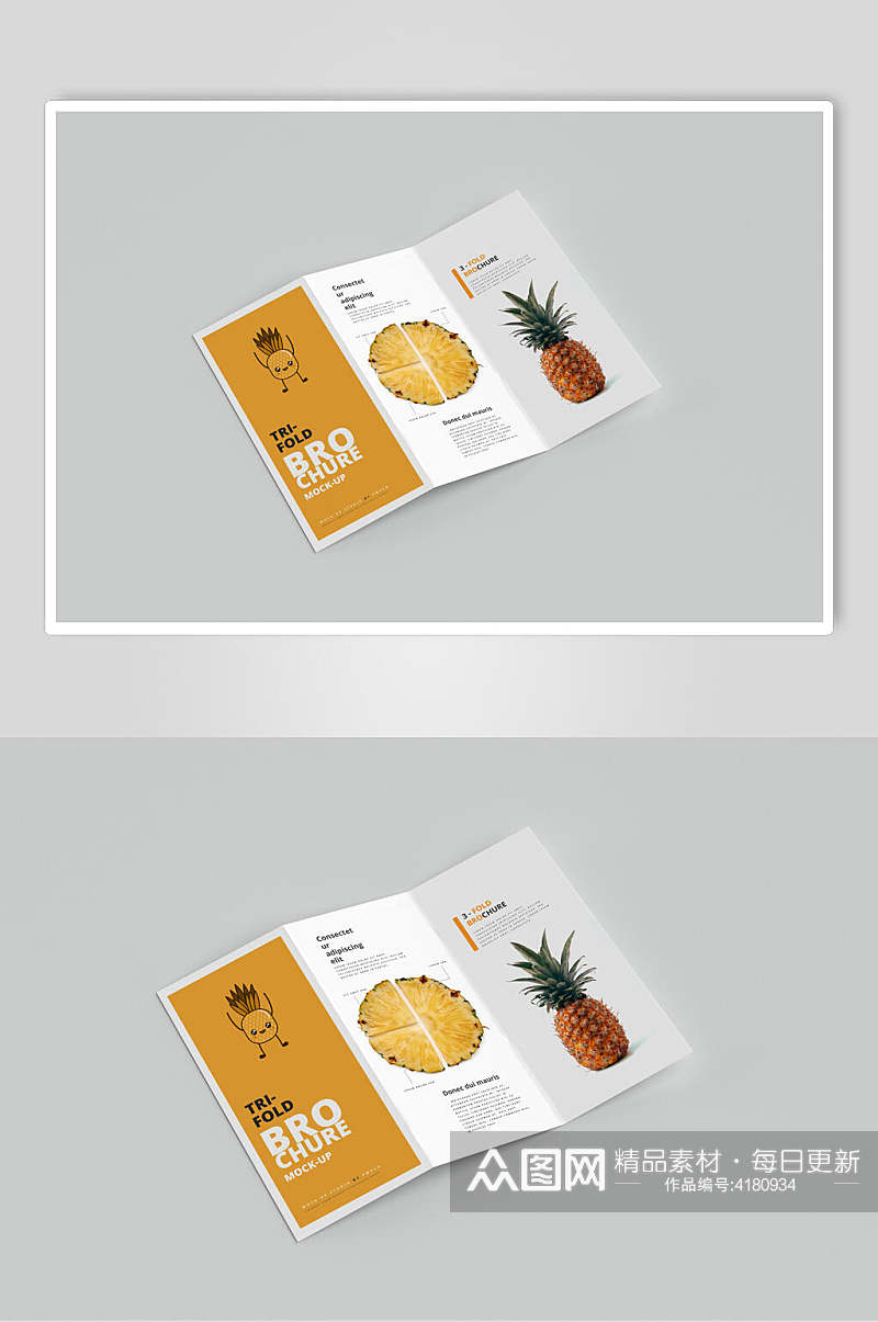 黄白菠萝水果三折页宣传展示样机素材