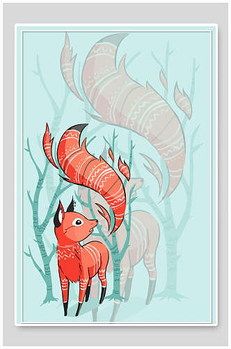 狐狸可爱动物装饰插画矢量背景