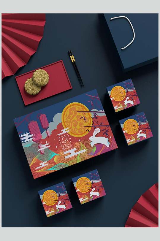 国潮文创包装精装茶叶礼盒设计展示样机