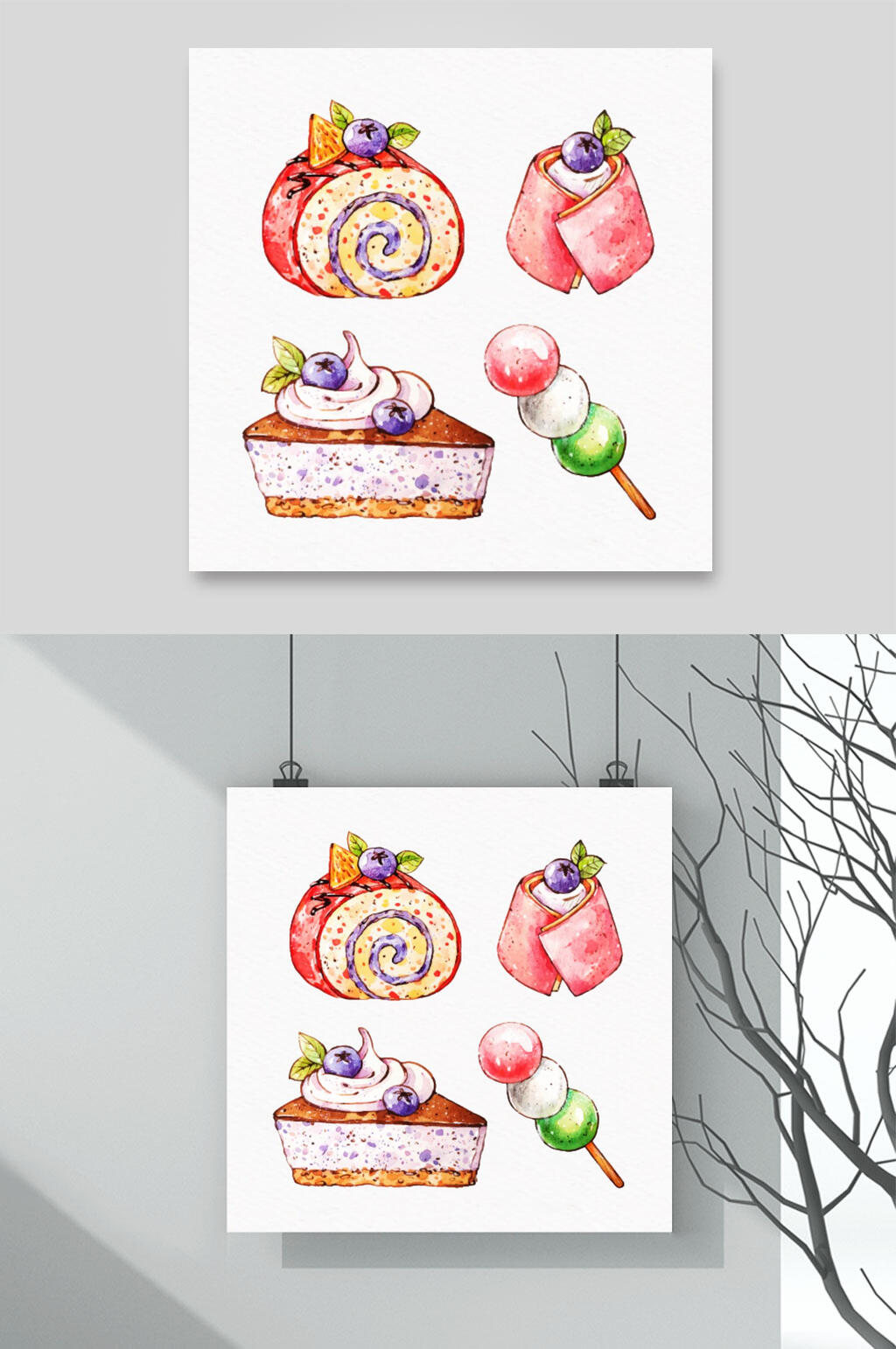 唯美卡通蛋糕美食插画矢量素材素材