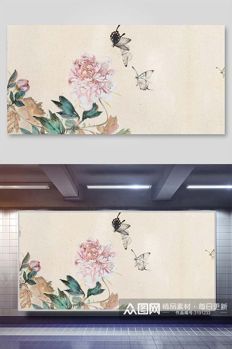 花古风意境banner背景展板素材