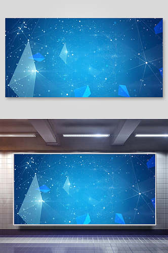 几何图形蓝色科技智能企业背景展板