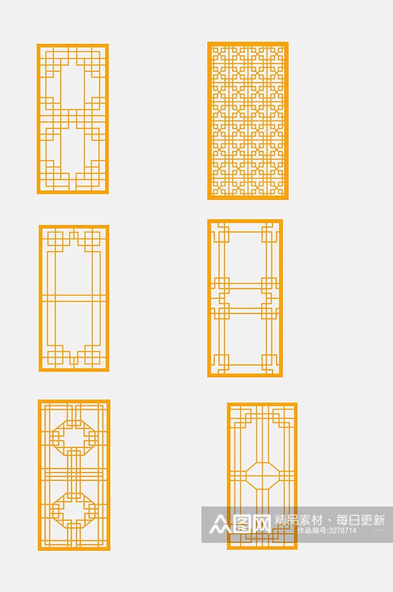 长方形中式窗格边框屏风免抠设计素材素材