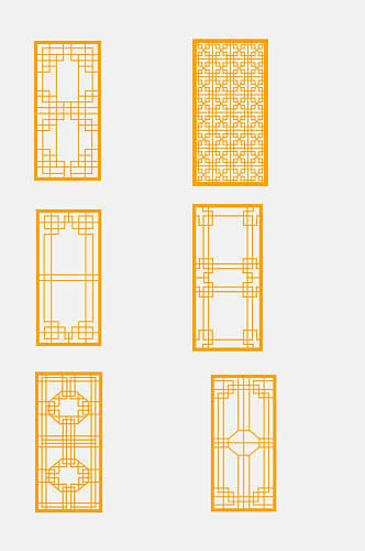 长方形中式窗格边框屏风免抠设计素材