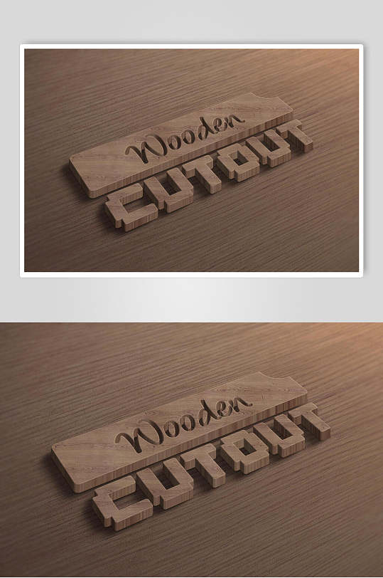 木质雕刻英文品牌标志木纹材质展示样机