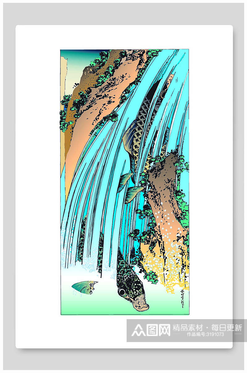 日式鱼类浮世绘风景插画素材素材