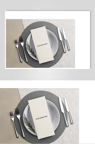 刀叉方形黑餐饮提示牌卡片设计样机