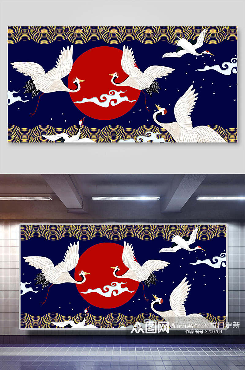 鹤中国风典雅背景展板素材