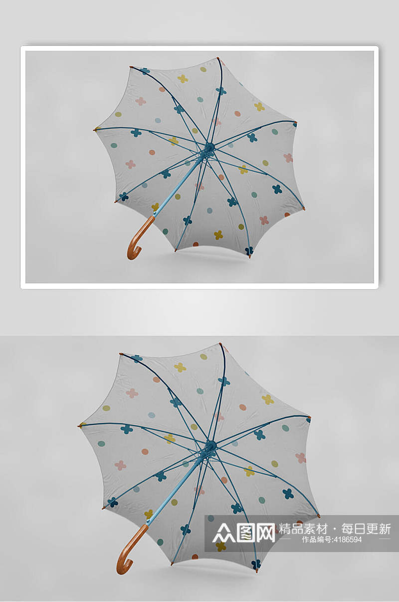 蓝灰手绘创意大气简约雨伞设计样机素材