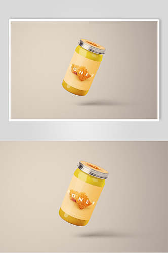 悬空黄色蜂蜜玻璃罐头包装展示样机