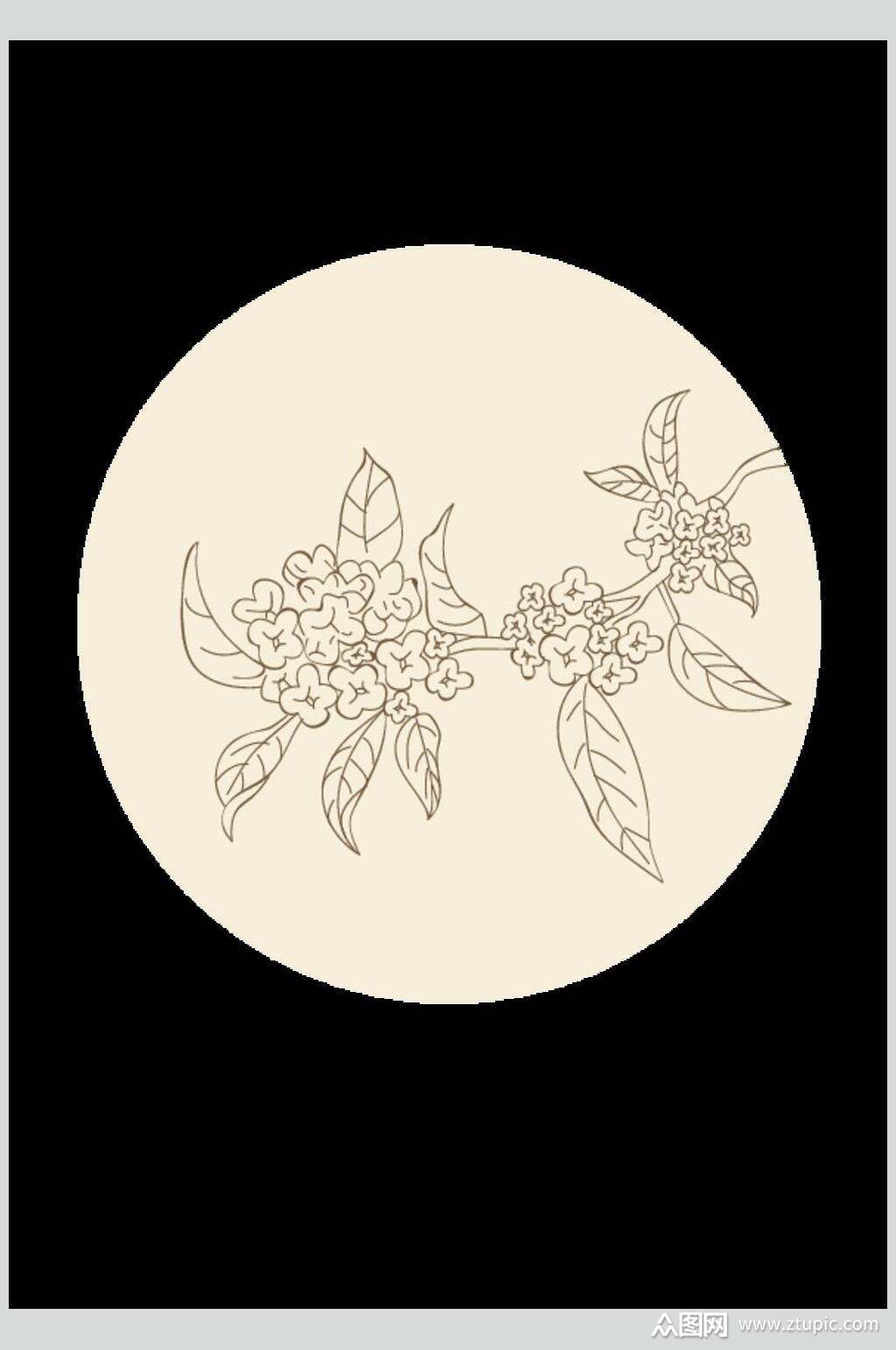 简约手绘桂花中秋节矢量素材素材