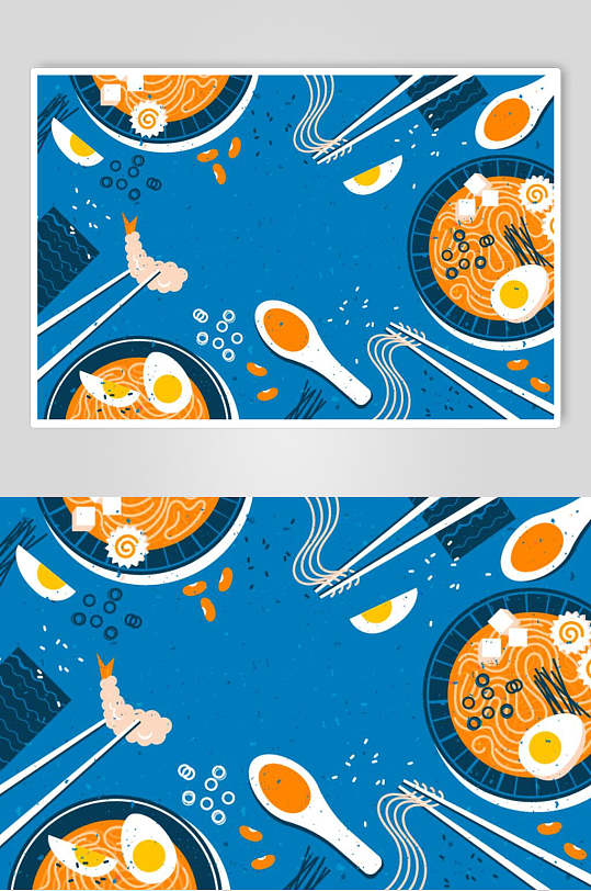 蓝黄面条高端大气美食插画矢量素材