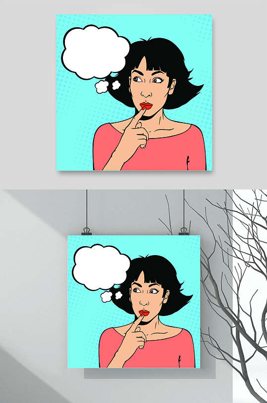 少女手绘波普风格人物插画矢量素材