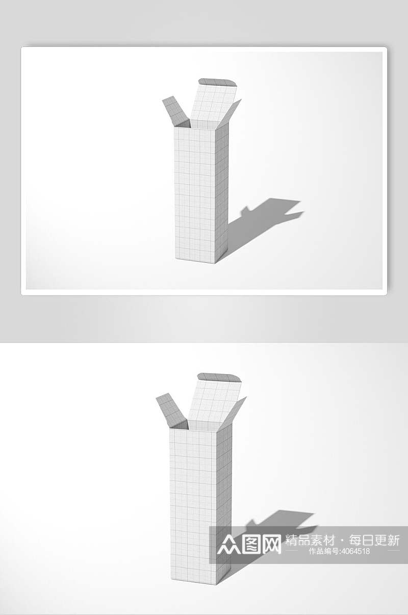 立式展开白底长方形纸盒样机素材