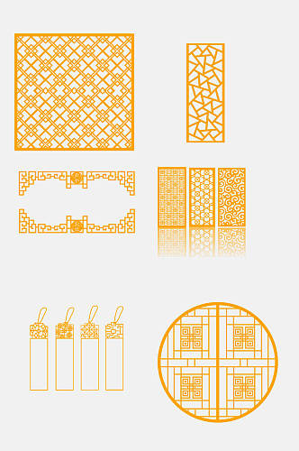 简约中式窗格边框屏风免抠素材