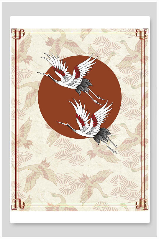 简约古风飞鹤水墨山水背景