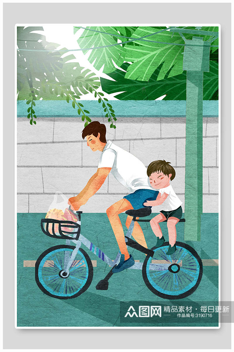骑单车父亲节插画素材素材