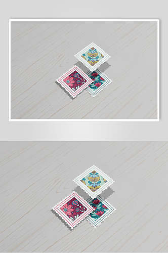 创意手绘花朵邮票设计样机