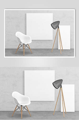 白色画板简约艺白色椅子灰色台灯家居场景展示样机