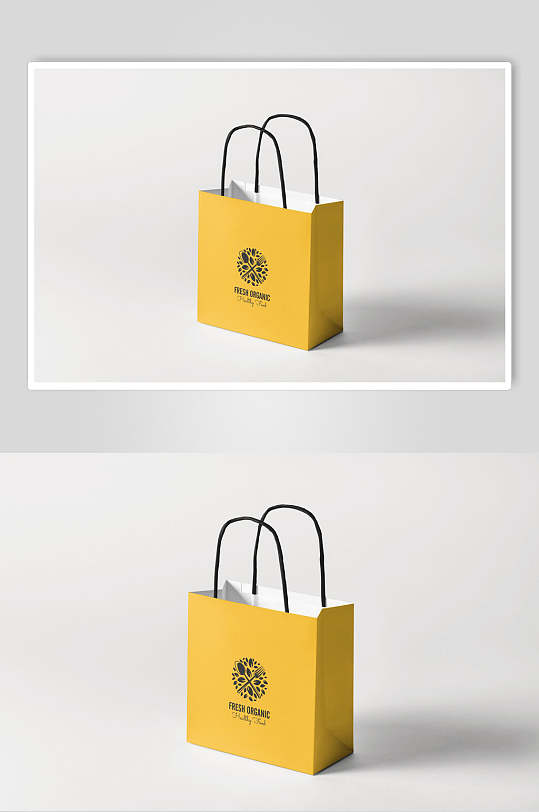 时尚黄色手提袋餐饮标志样机