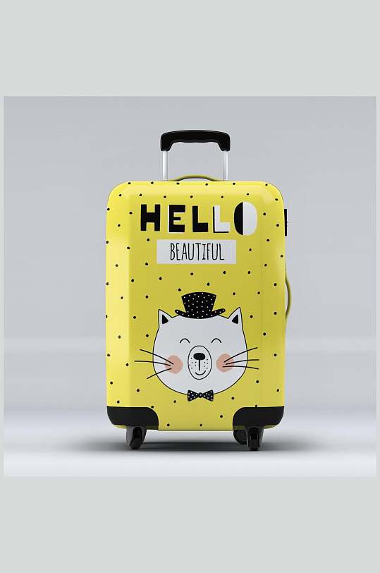 手绘黄色行李箱旅行箱提拉杆箱贴图样机