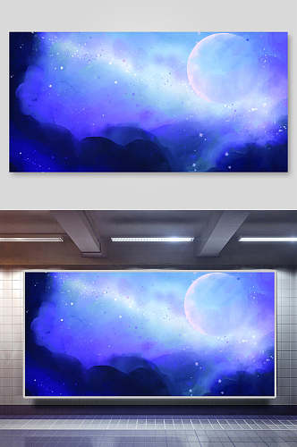 紫色星空星球矢量背景展板