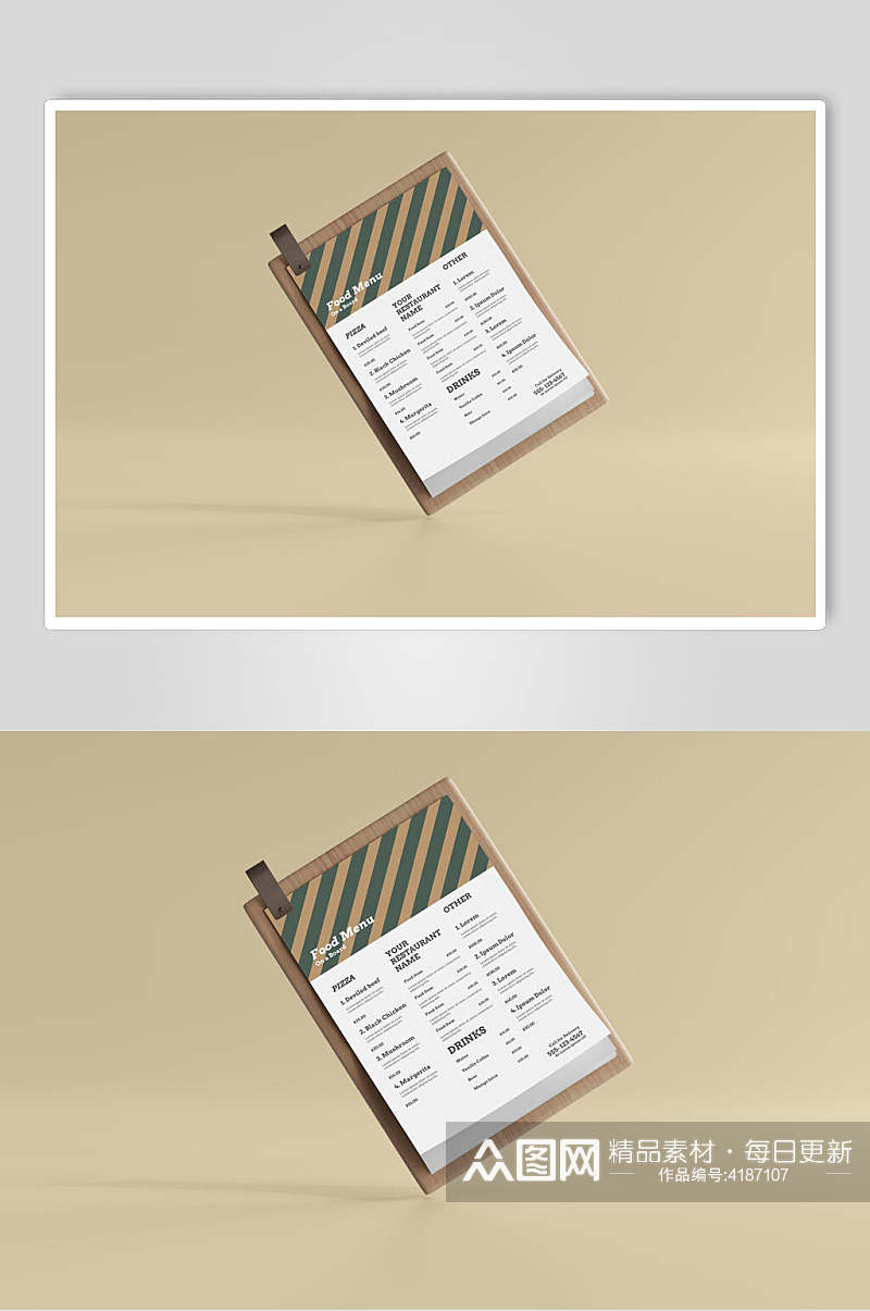 悬空简约黄餐饮提示牌卡片设计样机素材