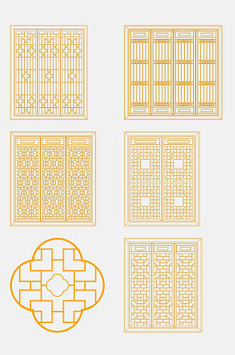 高端中式窗格边框屏风免抠素材