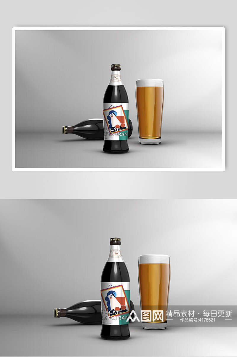 立体留白杯子瓶子啤酒瓶贴图样机素材