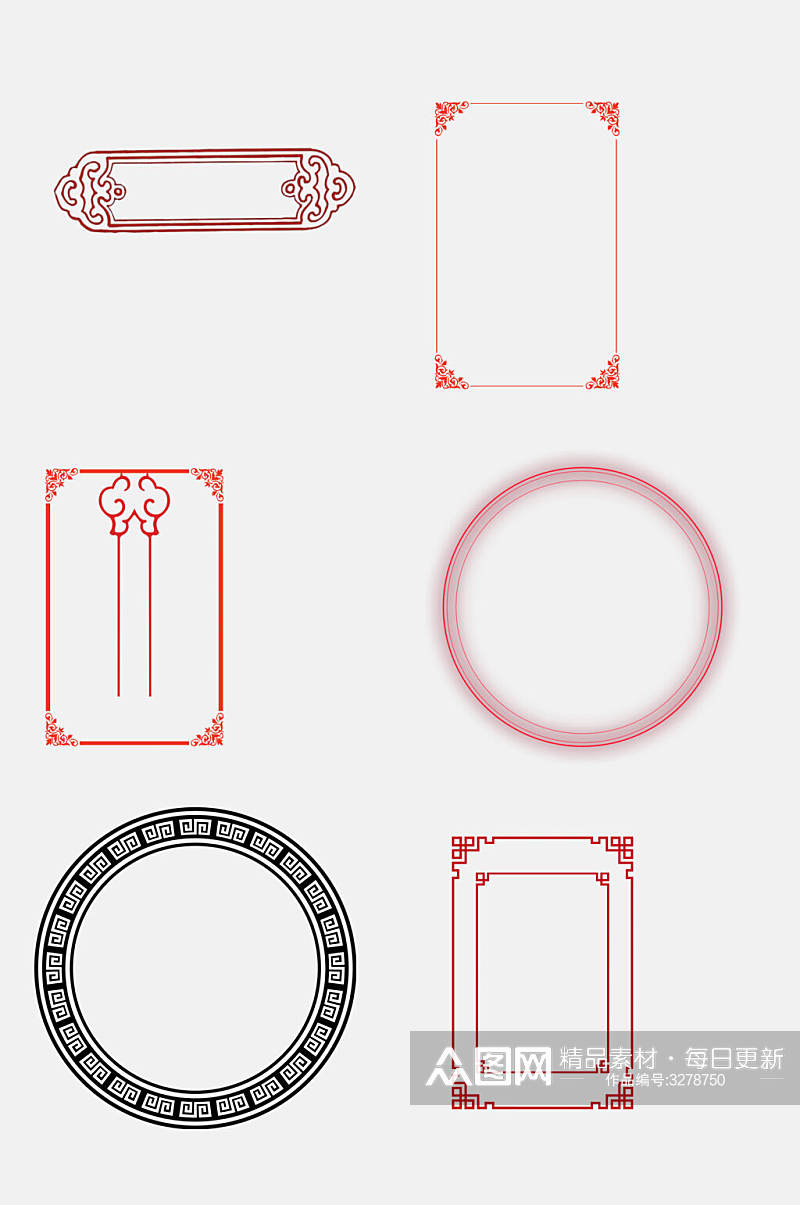 简洁大气传统中式图案边框免抠素材素材